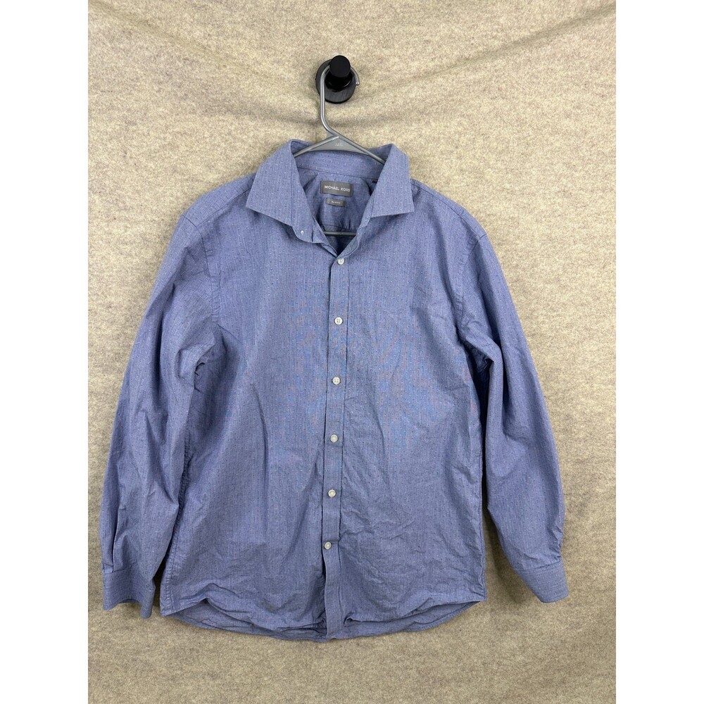 Michael Kors Mens Slim Fit Blue Long Sleeve Button Down Dress Shirt Textured